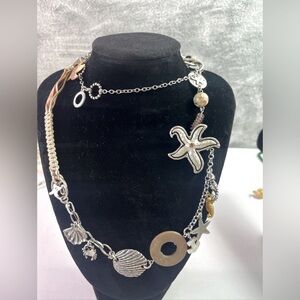 CHICO'S  Seashell  Ocean Life Charm silver tone Necklace 30th anniversary 32”